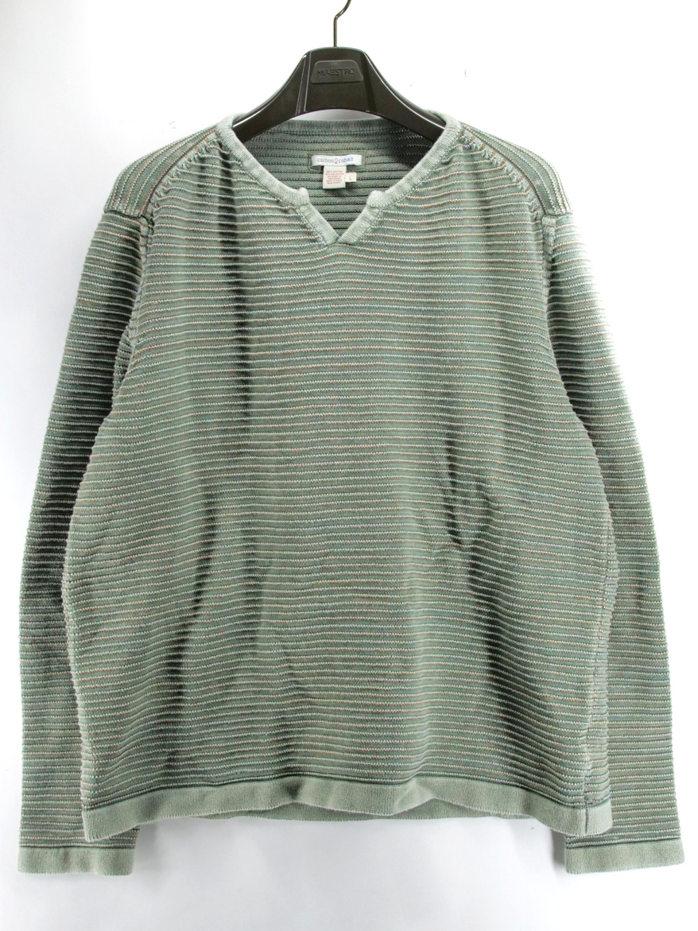 Carbon 2 Cobalt Mens Large Knit Pullover Sweater Gray V-Neck Split Neck